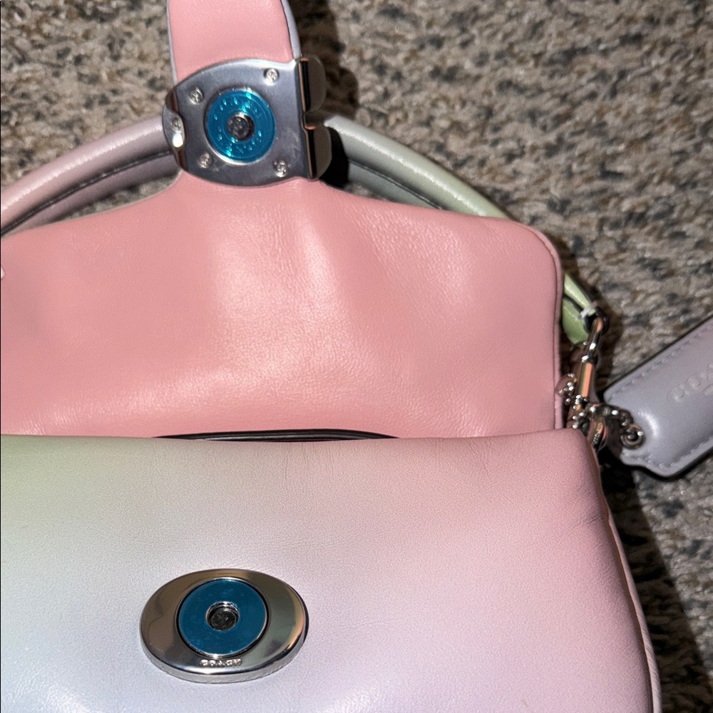 Coach Pastel Gradient Leather Shoulder Bag in Mint, Pink and Pale Blue - Picture 11 of 14